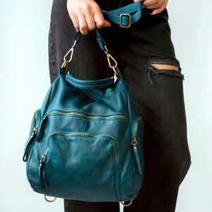 Lusher Quest Convertible Backpack Purse, Soft & Supple Leather, Teal